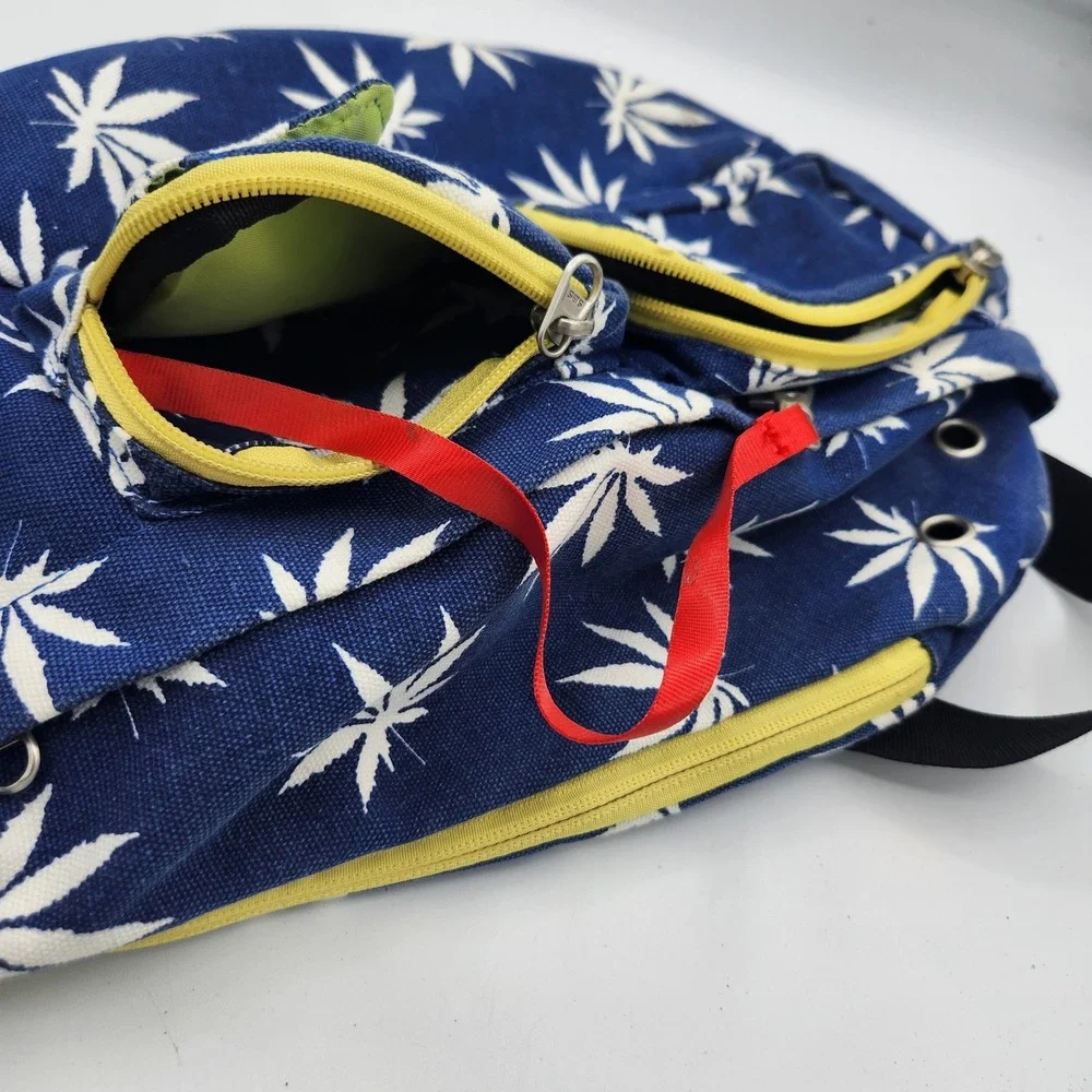 MERU Sling‎ Bag Backpack Blue White Leaf Pattern Trippy Crossbody Day Pack